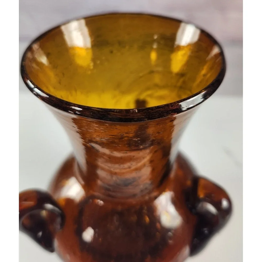 Vintage Hand Blown Triple Handle Vase Brown Color Blenko?